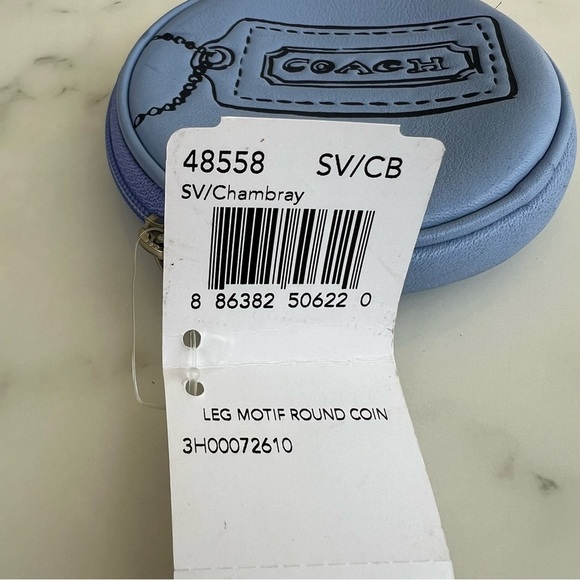 NWT Coach Hang Tag Motif Light Chambray Blue Round Coin Purse Zip Case 48558 - Picture 8 of 8